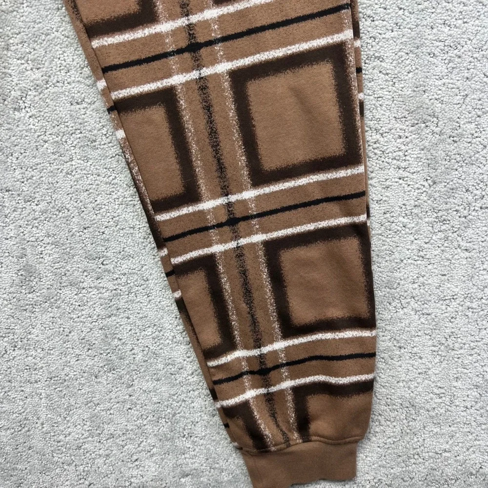 Jordan Mens Essential Fleece Sweatpants Size Small Brown Plaid Checkered Joggers